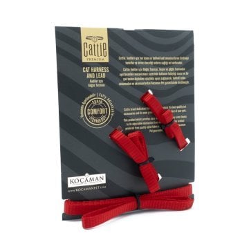 Cattie Dokumadan El Yapımı Kedi Göğüs & Gezdirme Takımı 1x25-40cm - Red