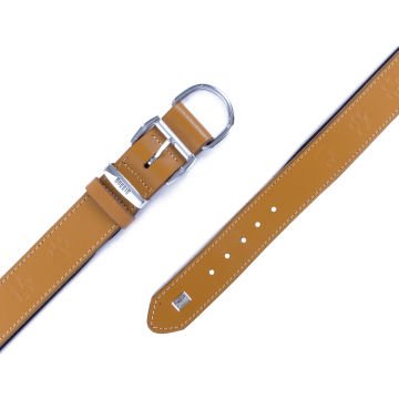 Doggie Konforlu Gerçek Deriden El Yapımı Pati Desenli Köpek Boyun Tasması 4x52-60cm - Camel