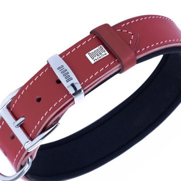 Doggie Konforlu Gerçek Deriden El Yapımı Pati Desenli Köpek Boyun Tasması 4x52-60cm - Red