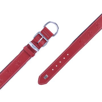 Doggie Konforlu Gerçek Deriden El Yapımı Pati Desenli Köpek Boyun Tasması 4x52-60cm - Red
