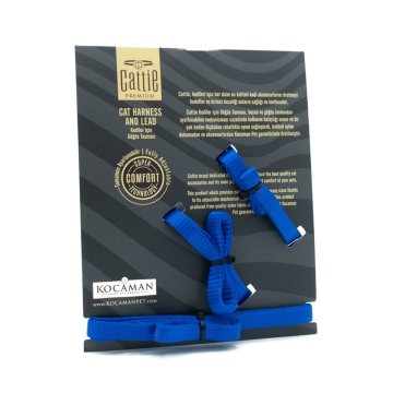 Cattie Dokumadan El Yapımı Kedi Göğüs & Gezdirme Takımı 1x25-40cm - Royal Blue