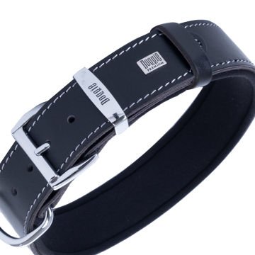 Doggie Konforlu Gerçek Deriden El Yapımı Pati Desenli Köpek Boyun Tasması 4x52-60cm - Black