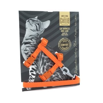 Cattie Dokumadan El Yapımı Kedi Göğüs & Gezdirme Takımı 1x25-40cm - Orange