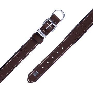 Doggie Konforlu Gerçek Deriden El Yapımı Pati Desenli Köpek Boyun Tasması 3,5x52-60cm - Brown