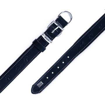 Doggie Konforlu Gerçek Deriden El Yapımı Pati Desenli Köpek Boyun Tasması 3,5x52-60cm - Black