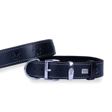 Doggie Konforlu Gerçek Deriden El Yapımı Pati Desenli Köpek Boyun Tasması 3,5x52-60cm - Black