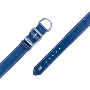 Doggie Konforlu Gerçek Deriden El Yapımı Pati Desenli Köpek Boyun Tasması 4x57-65cm - Royal Blue