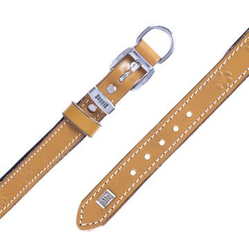 Doggie Konforlu Gerçek Deriden El Yapımı Pati Desenli Köpek Boyun Tasması 2x30-35cm - Camel