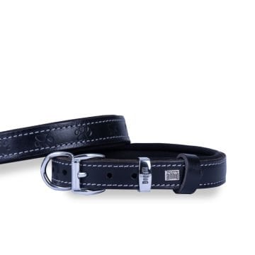 Doggie Konforlu Gerçek Deriden El Yapımı Pati Desenli Köpek Boyun Tasması 2x30-35cm - Black