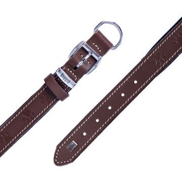 Doggie Konforlu Gerçek Deriden El Yapımı Pati Desenli Köpek Boyun Tasması 2,5x37-45cm - Brown