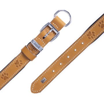 Doggie Konforlu Gerçek Deriden El Yapımı Pati Desenli Köpek Boyun Tasması 2,5x37-45cm - Camel