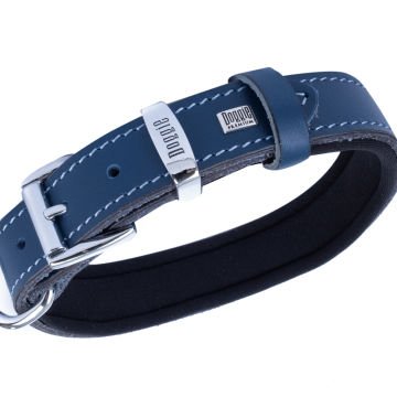 Doggie Konforlu Gerçek Deriden El Yapımı Pati Desenli Köpek Boyun Tasması 2,5x37-45cm - Royal Blue