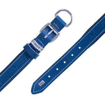 Doggie Konforlu Gerçek Deriden El Yapımı Pati Desenli Köpek Boyun Tasması 2,5x37-45cm - Royal Blue
