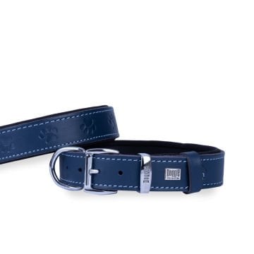 Doggie Konforlu Gerçek Deriden El Yapımı Pati Desenli Köpek Boyun Tasması 2,5x37-45cm - Royal Blue