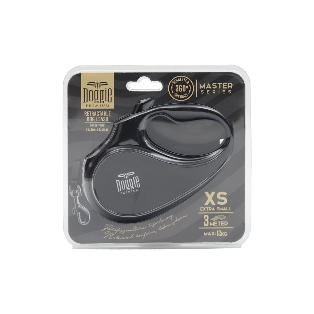 Doggie Master Serisi Otomatik Uzatma Tasması XS-12kg-3mt - Black