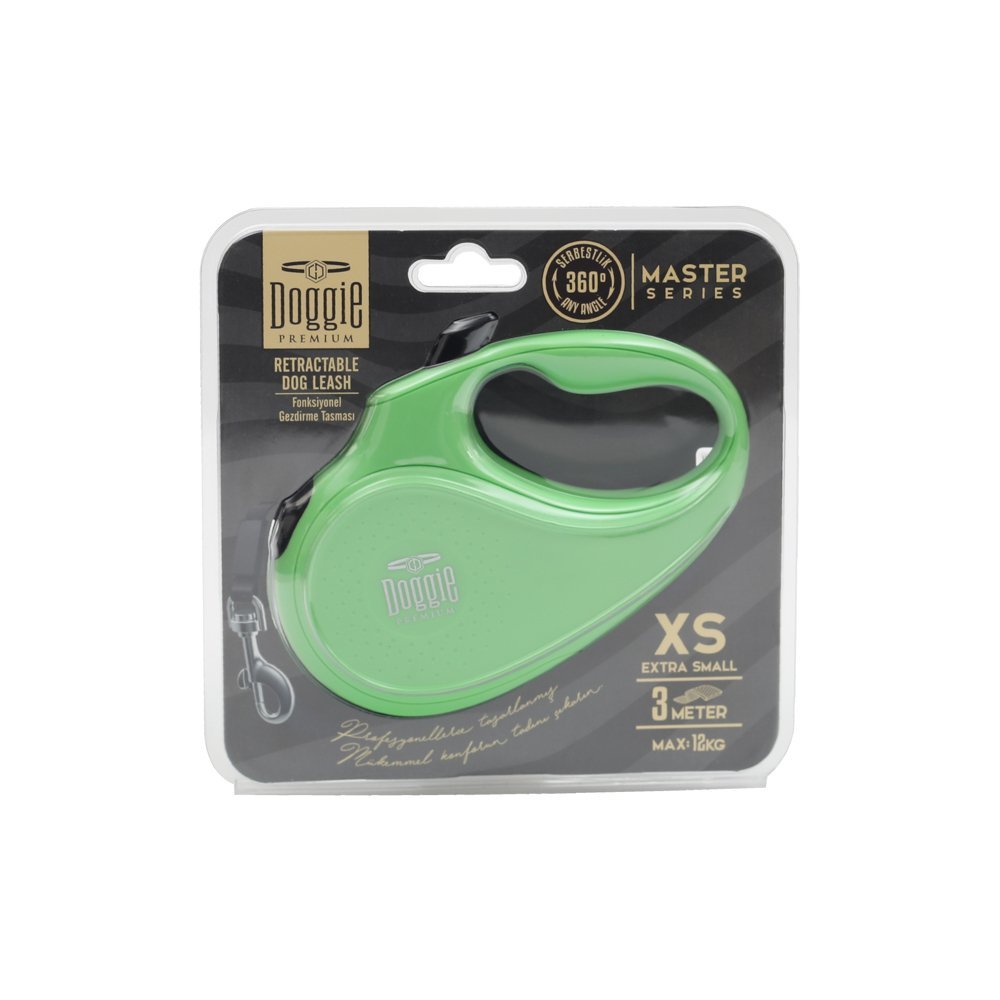 Doggie Master Serisi Otomatik Uzatma Tasması XS-12kg-3mt - Green