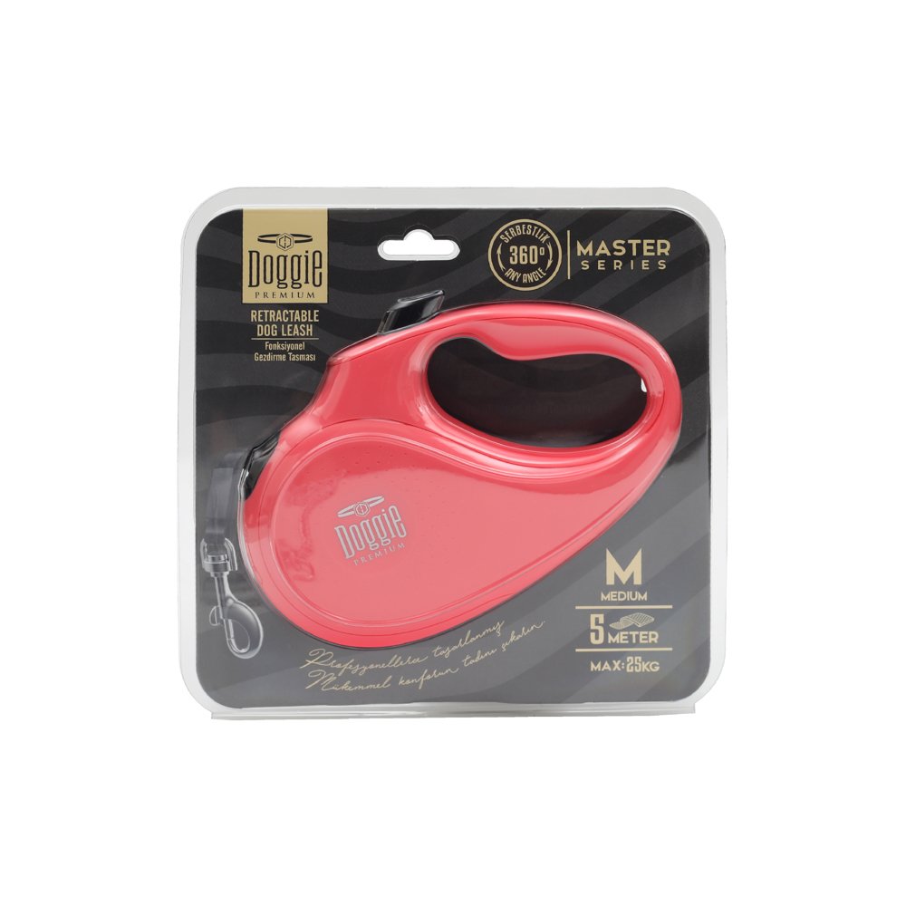 Doggie Master Serisi Otomatik Uzatma Tasması M-25kg-5mt - Pink