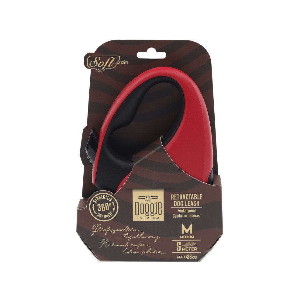Doggie Soft Serisi Otomatik Uzatma Tasması M-25kg-5mt - Red