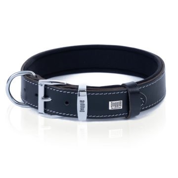 Doggie Konforlu Gerçek Deriden El Yapımı Kemik Süslü Köpek Boyun Tasması 3,5x52-60cm - Black