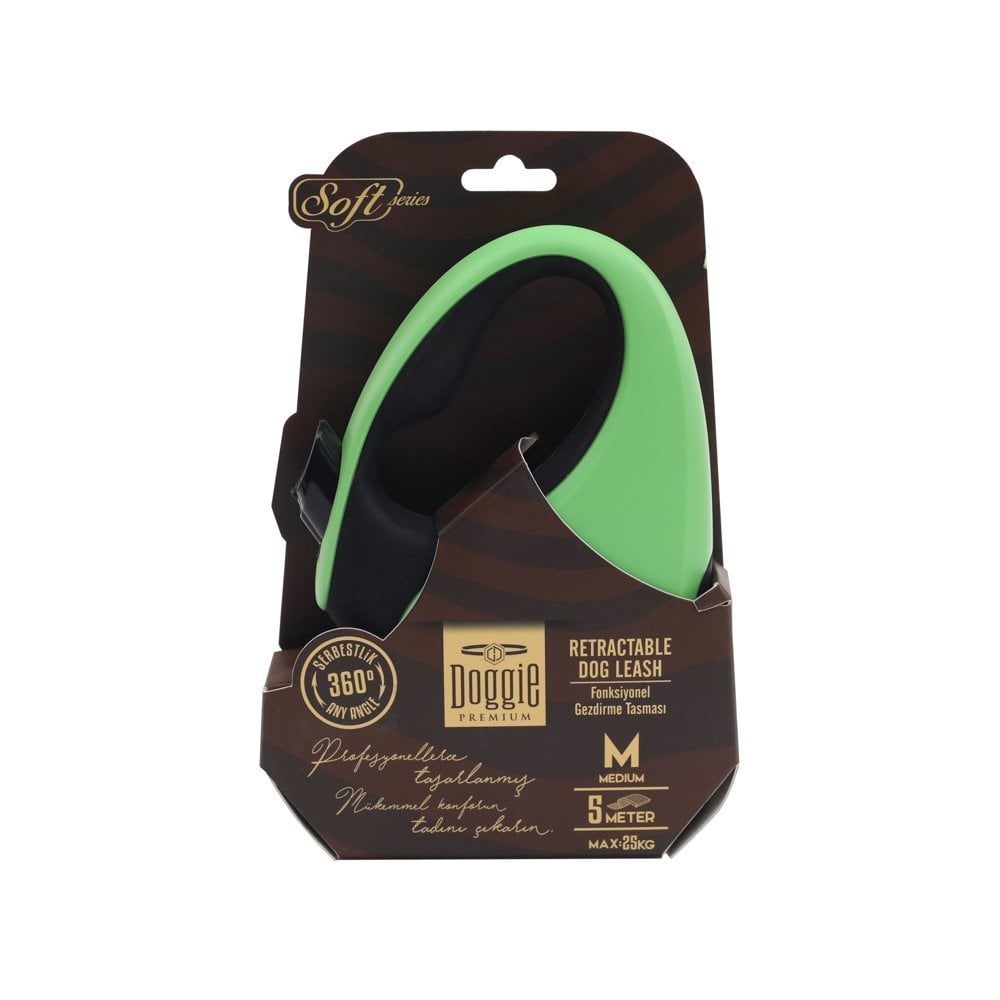 Doggie Soft Serisi Otomatik Uzatma Tasması M-25kg-5mt - Green