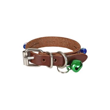 Cattie Gerçek Deriden El Yapımı Boncuklu Kedi Boyun Tasması 1x14-18cm - Brown