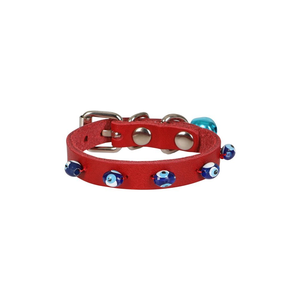 Cattie Gerçek Deriden El Yapımı Boncuklu Kedi Boyun Tasması 1x14-18cm - Red