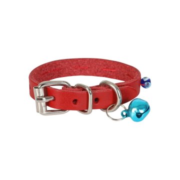 Cattie Gerçek Deriden El Yapımı Boncuklu Kedi Boyun Tasması 1x14-18cm - Red