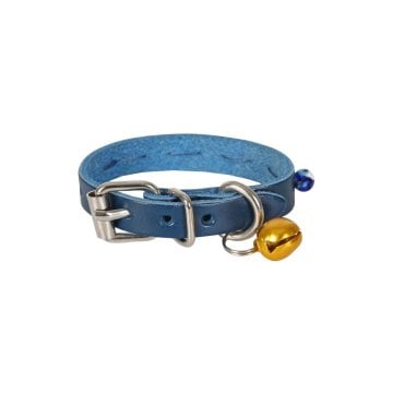 Cattie Gerçek Deriden El Yapımı Boncuklu Kedi Boyun Tasması 1x14-18cm - Royal Blue