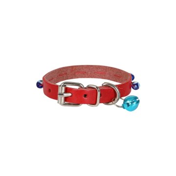 Cattie Gerçek Deriden El Yapımı Boncuklu Kedi Boyun Tasması 1x18-22cm - Red