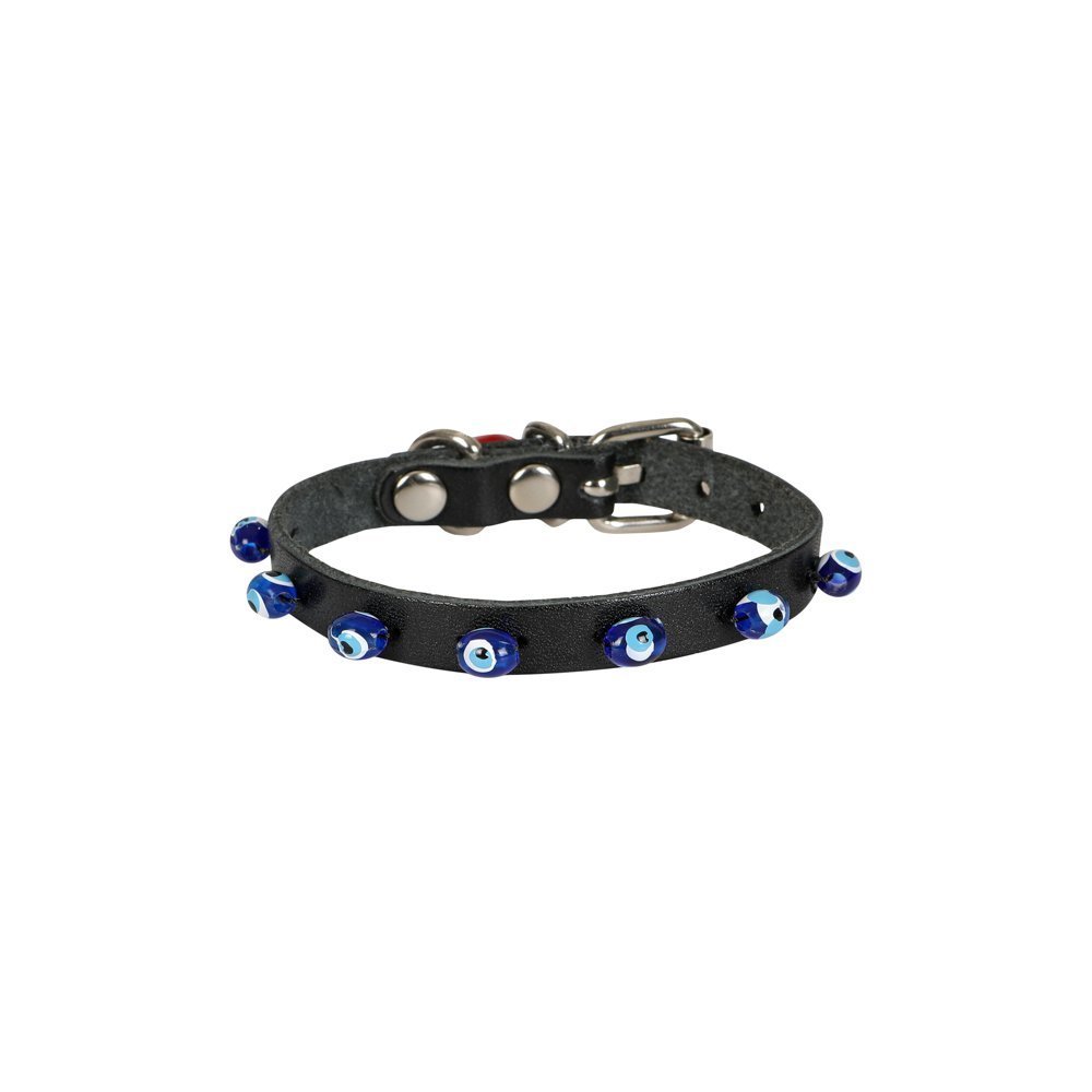 Cattie Gerçek Deriden El Yapımı Boncuklu Kedi Boyun Tasması 1x18-22cm - Black