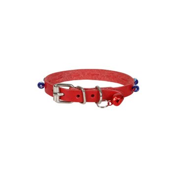 Cattie Gerçek Deriden El Yapımı Boncuklu Kedi Boyun Tasması 1x21-25cm - Red