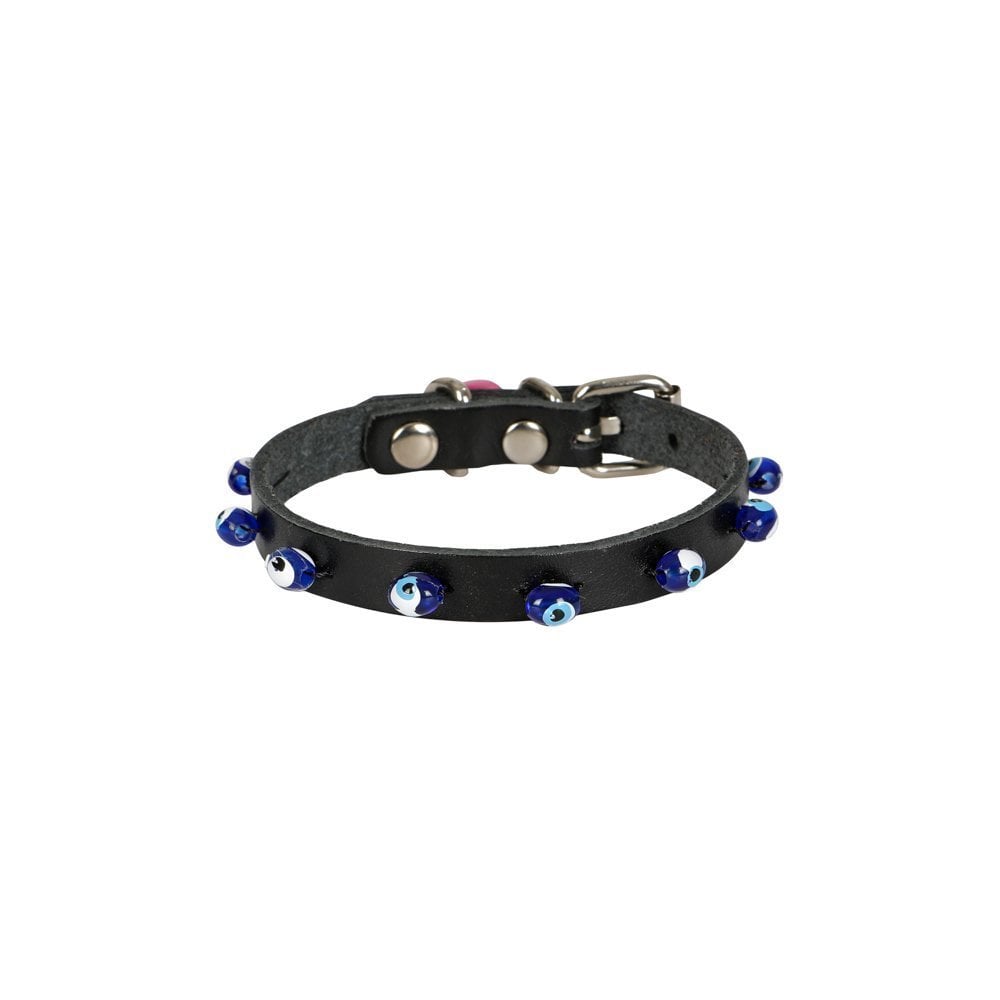 Cattie Gerçek Deriden El Yapımı Boncuklu Kedi Boyun Tasması 1x21-25cm - Black