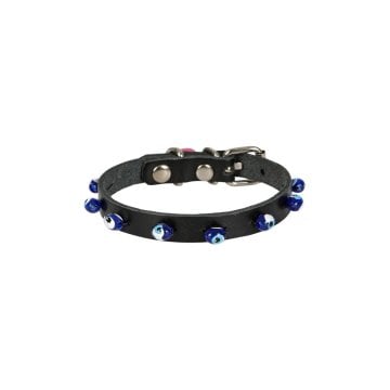 Cattie Gerçek Deriden El Yapımı Boncuklu Kedi Boyun Tasması 1x21-25cm - Black
