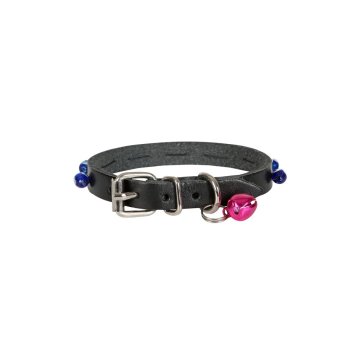 Cattie Gerçek Deriden El Yapımı Boncuklu Kedi Boyun Tasması 1x21-25cm - Black