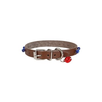 Cattie Gerçek Deriden El Yapımı Boncuklu Kedi Boyun Tasması 1,2x25-29cm - Brown