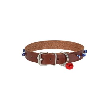 Cattie Gerçek Deriden El Yapımı Boncuklu Kedi Boyun Tasması 1,5x28-32cm - Brown