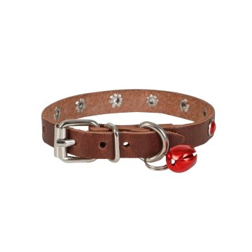 Cattie Gerçek Deriden El Yapımı Taşlı Kedi Boyun Tasması 1x18-22cm - Brown