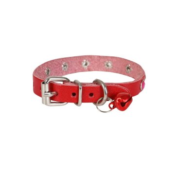 Cattie Gerçek Deriden El Yapımı Taşlı Kedi Boyun Tasması 1x18-22cm - Red
