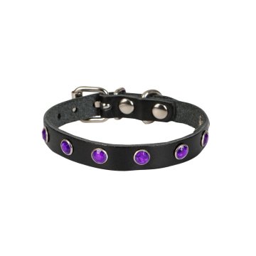 Cattie Gerçek Deriden El Yapımı Taşlı Kedi Boyun Tasması 1x18-22cm - Black