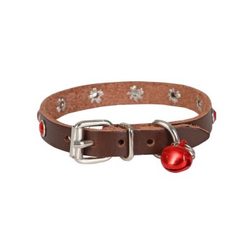 Cattie Gerçek Deriden El Yapımı Taşlı Kedi Boyun Tasması 1x21-25cm - Brown