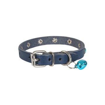 Cattie Gerçek Deriden El Yapımı Taşlı Kedi Boyun Tasması 1x21-25cm - Royal Blue