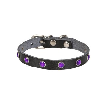 Cattie Gerçek Deriden El Yapımı Taşlı Kedi Boyun Tasması 1x21-25cm - Black