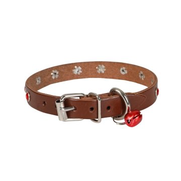 Cattie Gerçek Deriden El Yapımı Taşlı Kedi Boyun Tasması 1,2x25-29cm - Brown