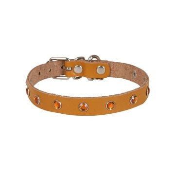 Cattie Gerçek Deriden El Yapımı Taşlı Kedi Boyun Tasması 1,2x25-29cm - Camel