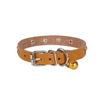 Cattie Gerçek Deriden El Yapımı Taşlı Kedi Boyun Tasması 1,2x25-29cm - Camel