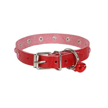 Cattie Gerçek Deriden El Yapımı Taşlı Kedi Boyun Tasması 1,2x25-29cm - Red