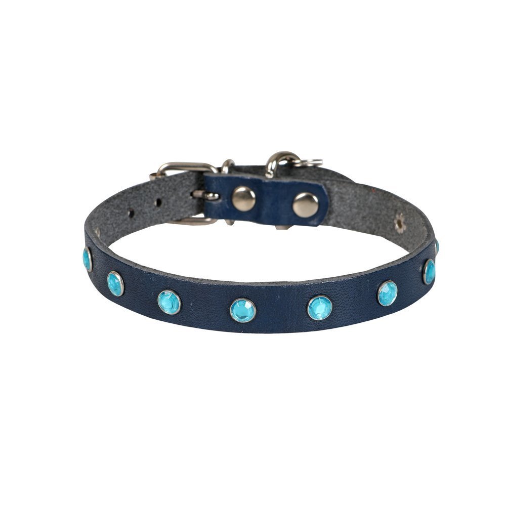 Cattie Gerçek Deriden El Yapımı Taşlı Kedi Boyun Tasması 1,2x25-29cm - Royal Blue