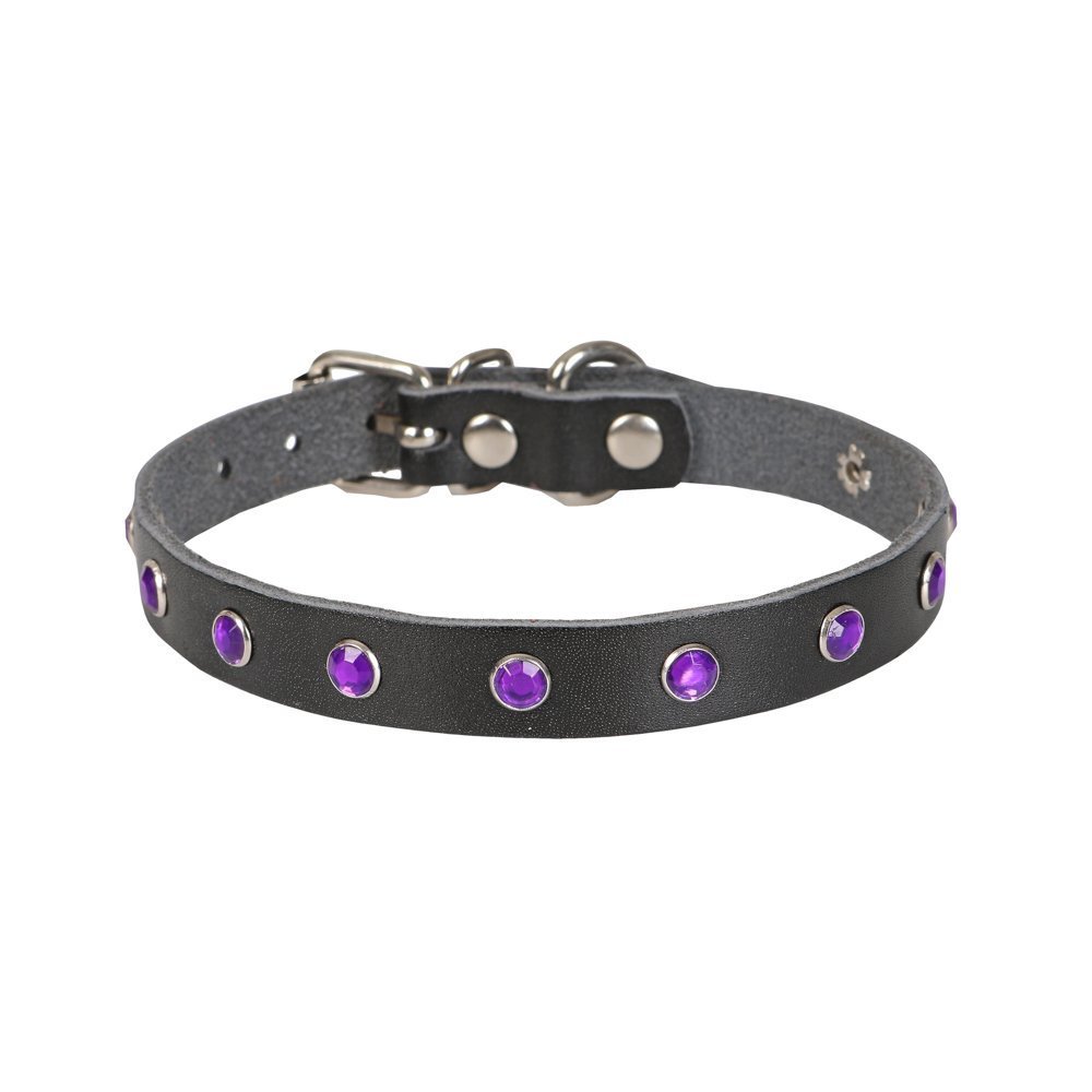 Cattie Gerçek Deriden El Yapımı Taşlı Kedi Boyun Tasması 1,2x25-29cm - Black