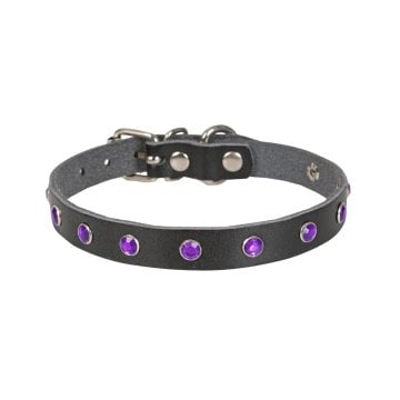 Cattie Gerçek Deriden El Yapımı Taşlı Kedi Boyun Tasması 1,2x25-29cm - Black