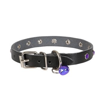 Cattie Gerçek Deriden El Yapımı Taşlı Kedi Boyun Tasması 1,2x25-29cm - Black